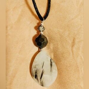 ⚡ Edgy Black + White Quartz Necklace | Tourmalinated Gemstone Pendant ⚡